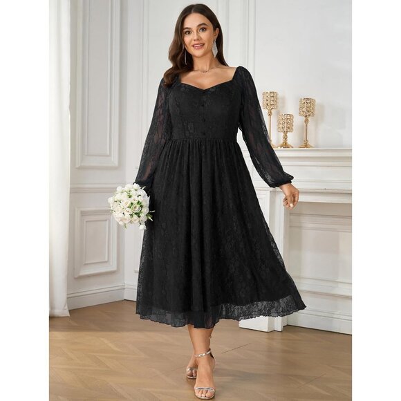 Plus Size Wedding Guest Dress Long Sleeve Lace Maxi Elegant Formal - Picture 2 of 5